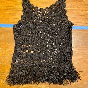 Anthropologie Black Laced-Pattern Tank
